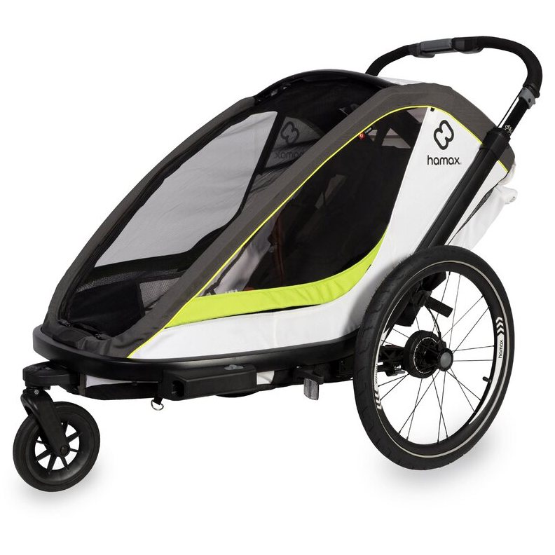 Kinder-Fahrradanhänger Hamax Breeze Zweisitzer mit Deichsel und Buggyrad