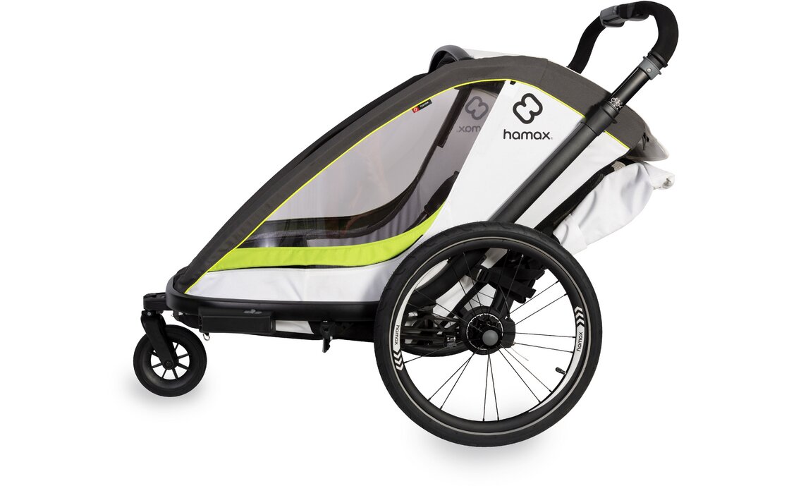Kinder-Fahrradanhänger Hamax Breeze Zweisitzer mit Deichsel und Buggyrad – Bild 6