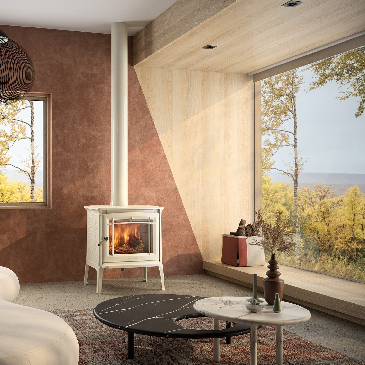 Hergom Shelburne Kaminofen Gusseisen Beige emailliert – Bild 3